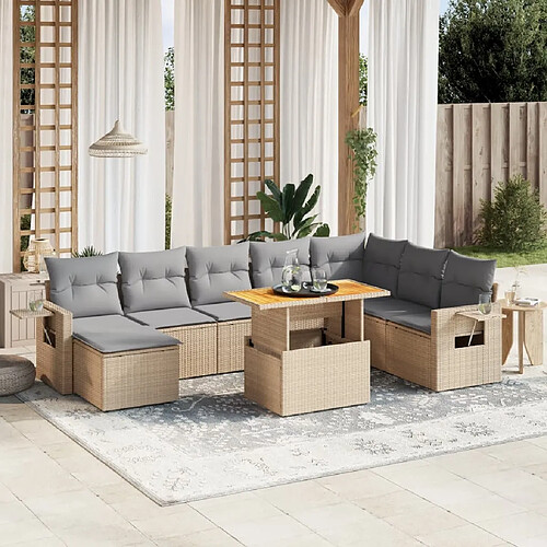 vidaXL Salon de jardin avec coussins 9 pcs beige résine tressée