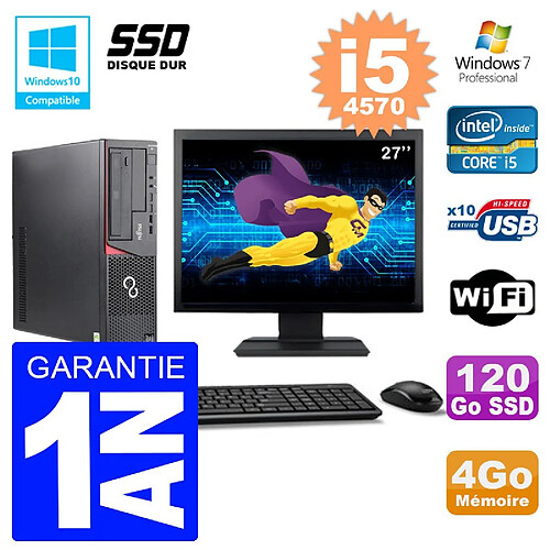 PC Fujitsu Esprimo E720 E85+ DT Ecran 27'' i5-4570 RAM 4Go 120 Go SSD Wifi W7 · Occasion