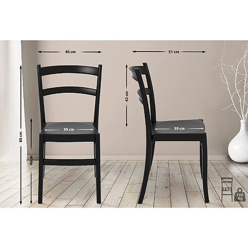 Decoshop26 Chaise design simple pour intérieur ou extérieur en plastique noir 10_0005511