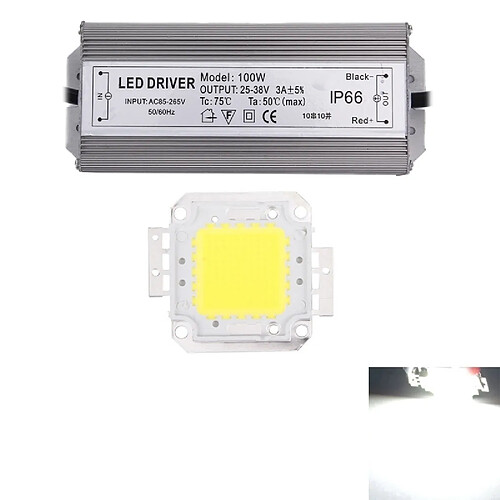 Wewoo Pilotes LED 100W 8500LM Haute Puissance Lampe de Lumière Intégrée + 25-38V Driver Blanche