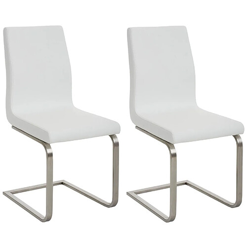 Decoshop26 Lot de 2 chaises de salle à manger style cantilever en PVC blanc pieds forme luge en acier inoxydable 10_0001596