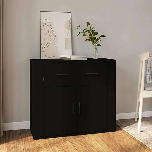 Maison Chic Buffet,Meuble de Rangement,commode pour salon,Cuisine Noir 80x33x70 cm Bois d'ingénierie -MN35669