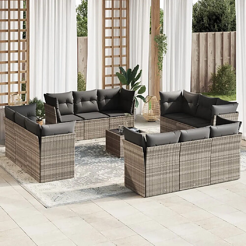 vidaXL Salon de jardin avec coussins 13 pcs gris clair résine tressée