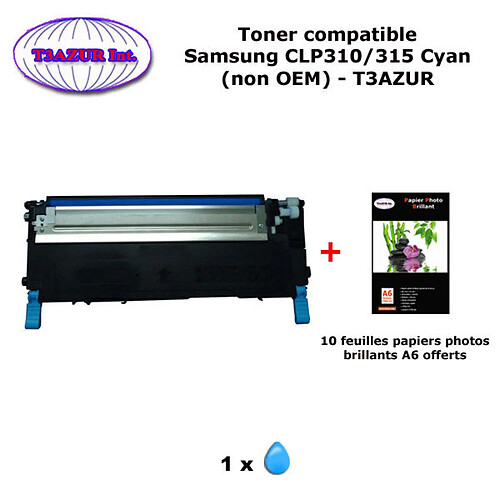 Toner générique CLP310 C pour imprimante Samsung CLX 3170,3170FN,3175,3175FN,3175FW,3175N Cyan+ 10f A6 brillantes -T3AZUR