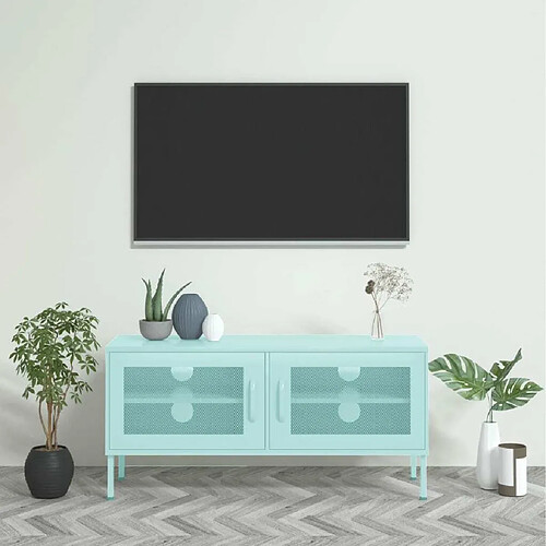 Maison Chic Meuble TV scandinave - Banc TV pour salon Vert menthe 105x35x50 cm Acier -MN84644