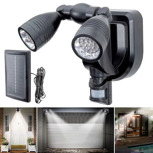 Tech Discount Lampe double projecteur solaire 22 LED avec détecteur de mouvement