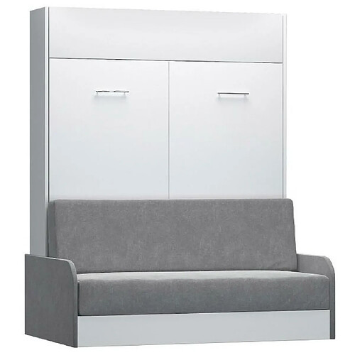 Inside 75 Armoire lit escamotable DYNAMO SOFA canapé et accoudoirs microfibre gris couchage 160*200