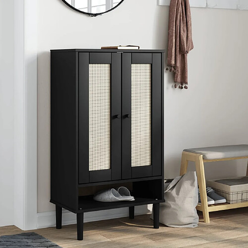 vidaXL Armoire à chaussures SENJA aspect rotin noir bois massif