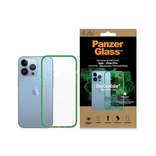 panzerglass coque transparent iphone 13 pro 6.1" antibacterial military grade lime 0339