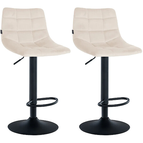 Decoshop26 Lot de 2 tabourets de bar en velours crème base métal noir réglable en hauteur et repose-pieds TDB10625