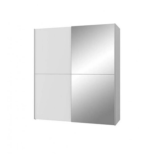 Meubletmoi Armoire 2 portes coulissantes 5 tablettes blanc mat miroir - JEIK