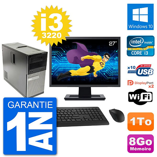 PC Tour Dell 7010 Ecran 27" Intel i3-3220 RAM 8Go Disque 1To Windows 10 Wifi · Occasion