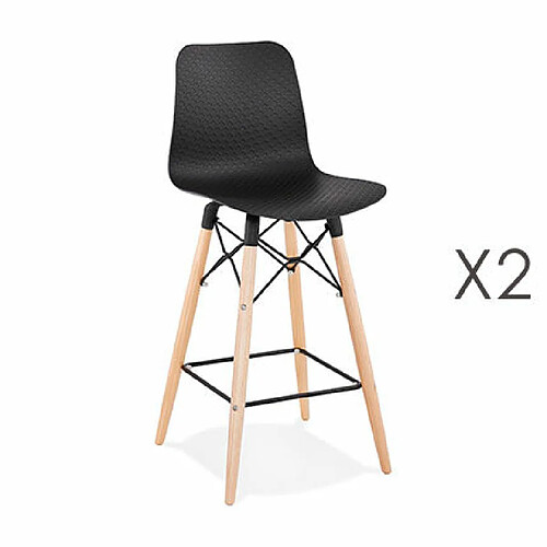 Mes Lot de 2 chaises de bar H69 cm noirs et pieds naturels - YAREN