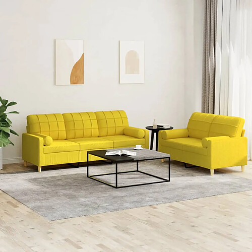 vidaXL Ensemble de canapés 2 pcs avec coussins jaune clair tissu