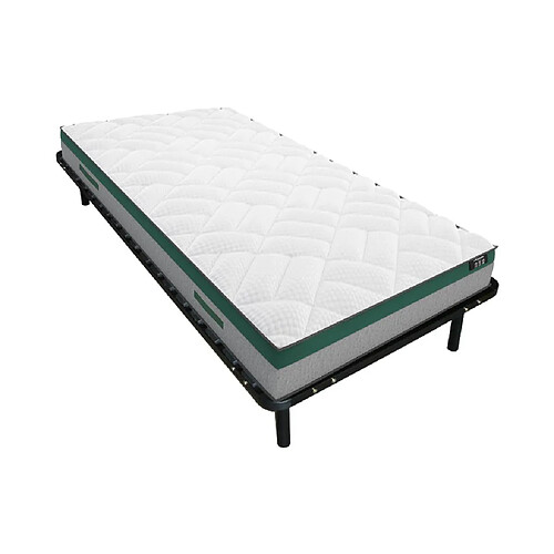 Vente-Unique Ensemble 90 x 190 cm cadre à lattes + matelas ressorts ensachés ép.22cm - PRESTIGE de YSMÉE