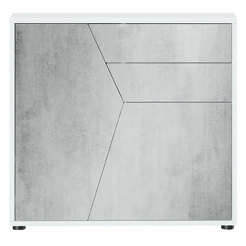 Mpc Petit Meuble De Rangement Blanc Mat Et Gris Béton (lxhxp) : 79 X 74 X 36