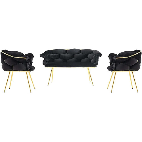 Hanah Home Ensemble canapé et fauteuils Balon noir et doré.