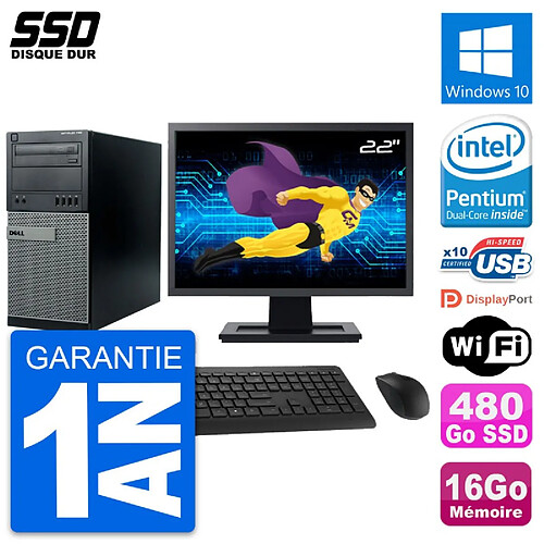 PC Tour Dell 790 MT Ecran 22" Intel G630 RAM 16Go SSD 480Go Windows 10 Wifi · Occasion