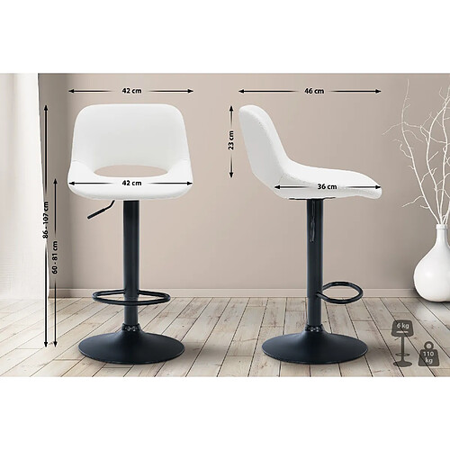 Non Lot de 2 tabourets de bar Camden simili cuir noir