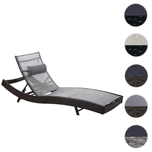 Mendler Chaise longue Savannah, polyrotin, bain de soleil ~ marron chiné, enveloppe gris