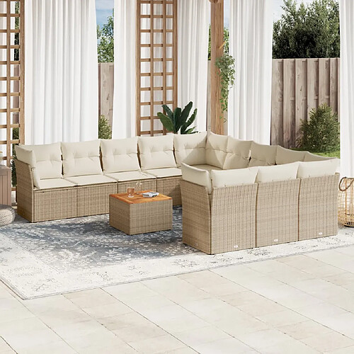 vidaXL Salon de jardin avec coussins 12 pcs beige résine tressée