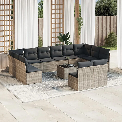 vidaXL Salon de jardin avec coussins 13 pcs gris clair résine tressée