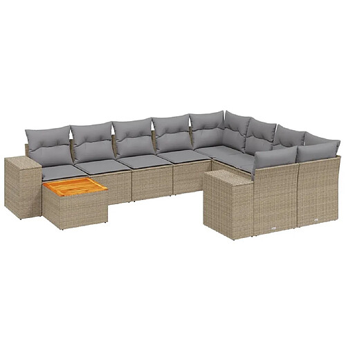 Maison Chic Salon de jardin 11 pcs avec coussins, Ensemble Tables et chaises d'extérieur beige résine tressée -GKD557231