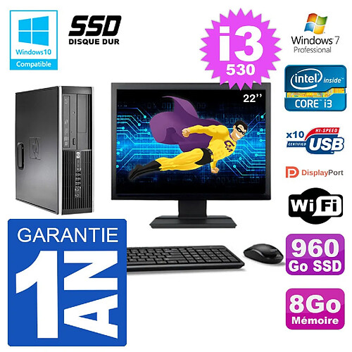 PC HP Compaq 8100 SFF Ecran 22" i3-530 RAM 8Go SSD 960Go Graveur DVD Wifi W7 · Occasion