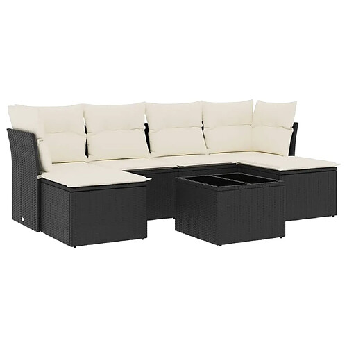 Maison Chic Ensemble Tables et chaises d'extérieur 7pcs avec coussins,Salon de jardin noir résine tressée -GKD713137