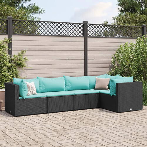 vidaXL Salon de jardin 5 pcs avec coussins Noir Résine tressée