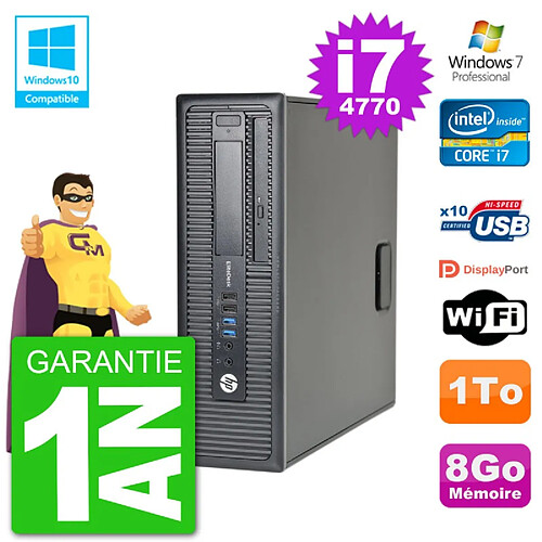 PC HP EliteDesk 800 G1 SFF i7-4770 RAM 8Go Disque 1To Graveur DVD Wifi W7 · Occasion