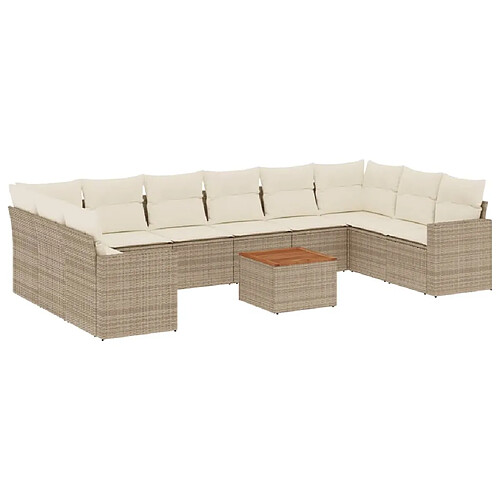 Maison Chic Salon de jardin 11 pcs avec coussins | Ensemble de Table et chaises | Mobilier d'Extérieur beige résine tressée -GKD28482