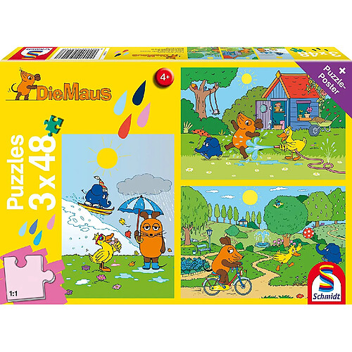 Schmidt Spiele- Puzzle Amusez-Vous avec La Souris 3 x 48 Pièces, 56213