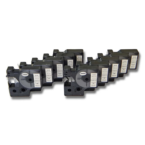 vhbw 10x cassette à bande cartouche 6mm noir sur blanc pour imprimante d´étiquette Dymo LabelManager 160, 210D remplace Dymo D1, 43613.