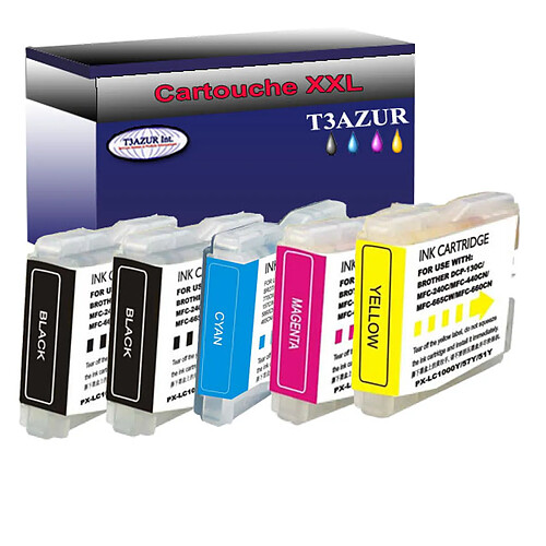 T3Azur Lot de 5 Cartouches compatibles Brother FAX1355, FAX1360, FAX1460, LC1000XL