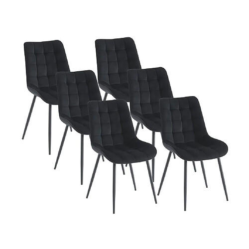 Vente-Unique Lot de 6 chaises matelassées - Velours et métal - Noir - OLLUA