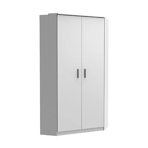 Pegane Armoire d‘angle, meuble de rangement Blanc, rechampis teinte béton gris clair-Longueur 95 x Hauteur 199 x Profondeur 95 cm