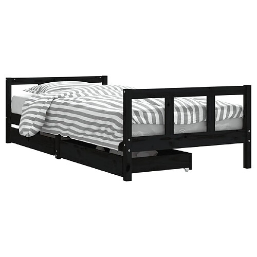 Maison Chic Lit d'Enfant Chambre - Cadre de lit pour enfant avec tiroirs noir 90x200 cm bois pin massif -MN71078