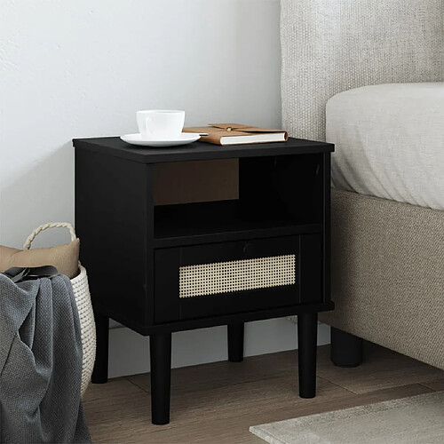 Maison Chic Table de chevet,Table de nuit,Table d'appoint pour salon SENJA aspect de rotin noir bois de pin massif -MN36601