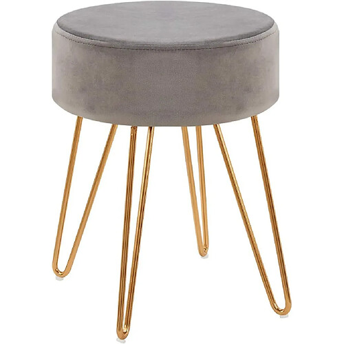 Decoshop26 Tabouret en tissu velours gris pieds en métal doré 35x35x45 cm TABO09077