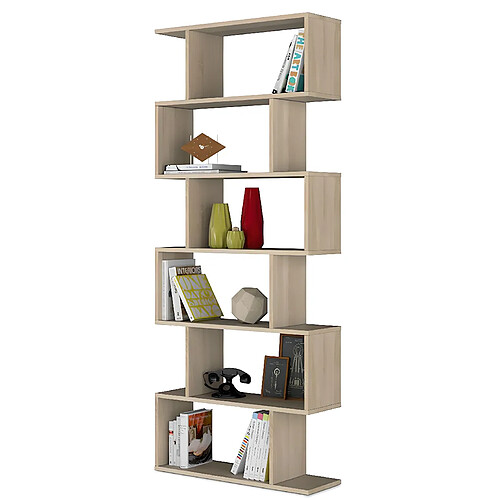 Pegane Etagère polyvalente en panneau de particules mélaminé coloris blanc mat et chêne - Hauteur 192 x Longueur 80 cm x Profondeur 24 cm