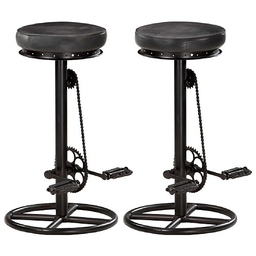 vidaXL Tabourets de bar lot de 2 noir cuir véritable de chèvre