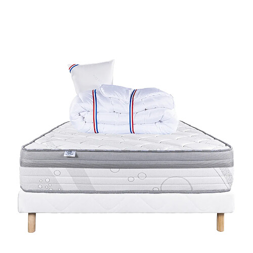 LUXURY LITERIE Ensemble matelas Relaxation 90x190 cm + sommier blanc ep 13cm + oreiller + couette