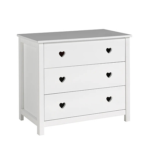 Mes Commode 3 tiroirs 90x50x85,1 cm en pin blanc - AMORENA