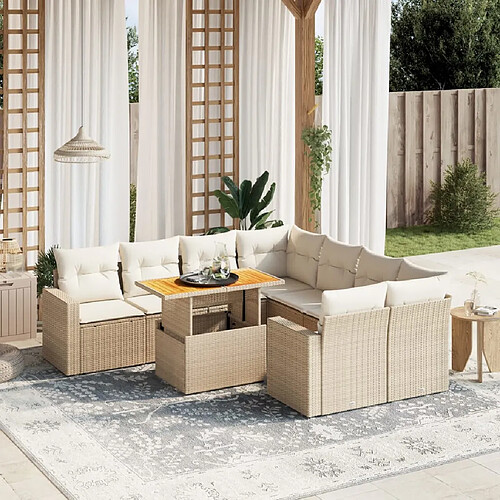 vidaXL Salon de jardin avec coussins 9 pcs beige résine tressée