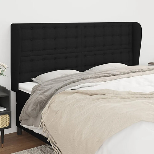 Maison Chic Tête de lit scandinave avec oreilles,meuble de chambre Noir 163x23x118/128 cm Tissu -MN22953