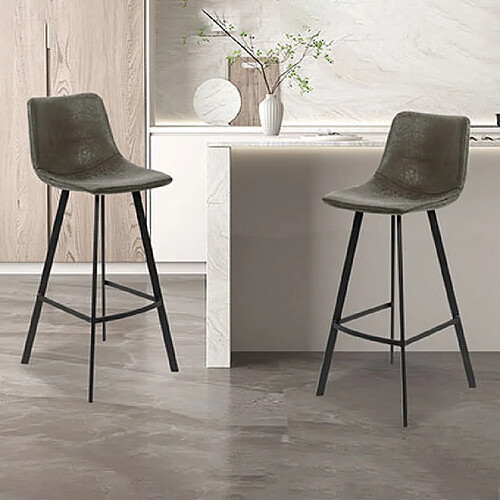 Mes Lot de 2 chaises de bar H78 cm en PU gris foncé - POHAN