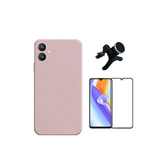 Kit de film en verre trempé de la couverture en 5D + boîtier en silicone liquide + porte-voiture renforcé Phonecare pour Samsung Galaxy A05 - rose