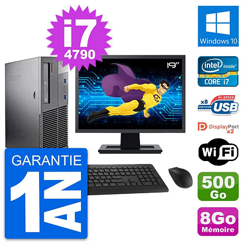 PC Lenovo M93p SFF Ecran 19" Intel i7-4790 RAM 8Go Disque 500Go Windows 10 Wifi · Occasion