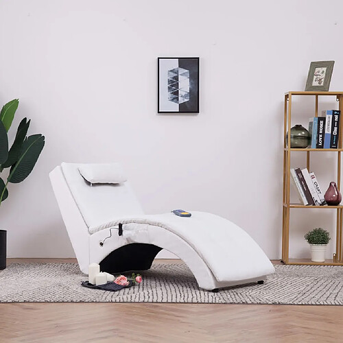 vidaXL Chaise longue de massage avec oreiller Blanc Similicuir